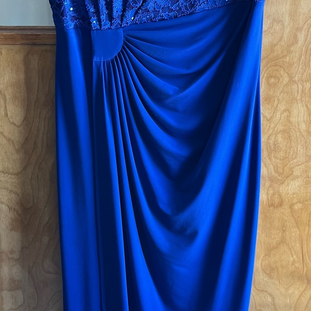 Connected Apparel Blue Pleated One Shoulder Dress